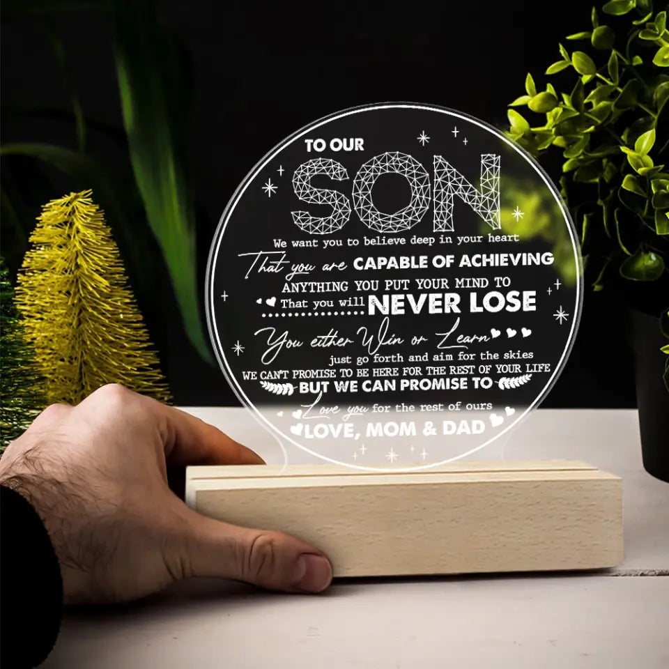 We Want You To Believe In Your Heart - Personalized 3D LED Light With Wooden Base