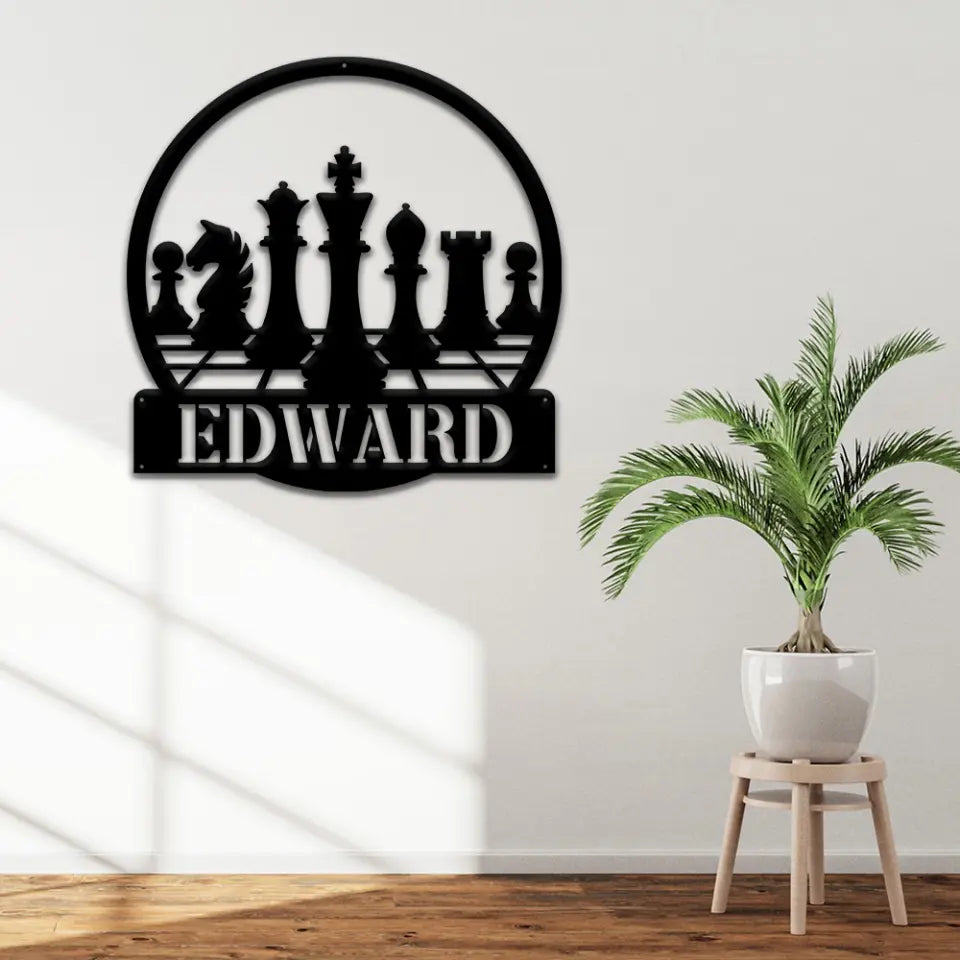 Custom Chess Player Name Wall Art - Personalized Metal - Gift For Chess Lovers