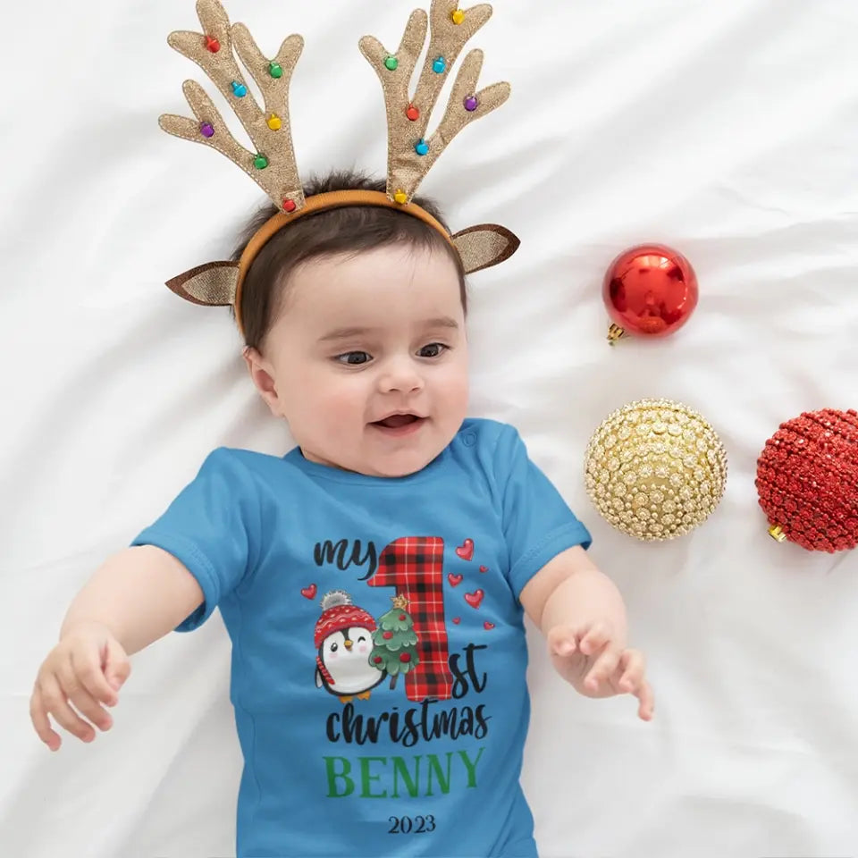 My 1st Christmas 2025 Cute Penguin Custom Babysuit Christmas Gift For Baby