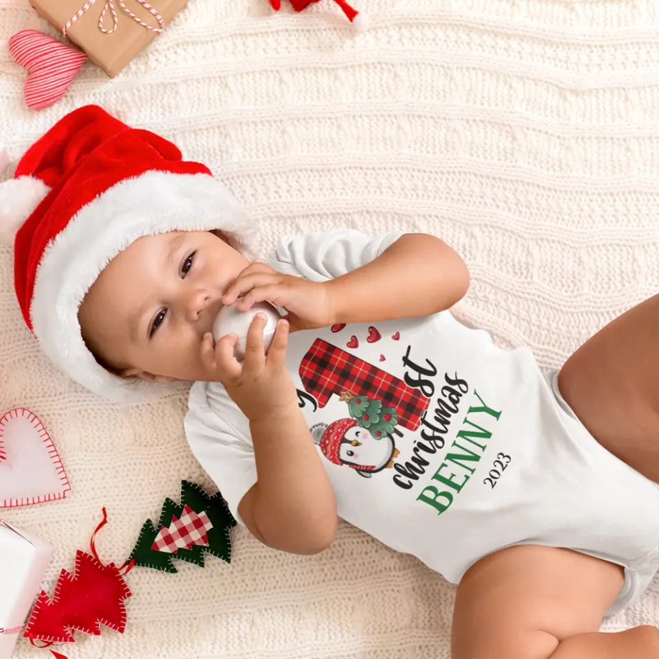 My 1st Christmas 2025 Cute Penguin Custom Babysuit Christmas Gift For Baby