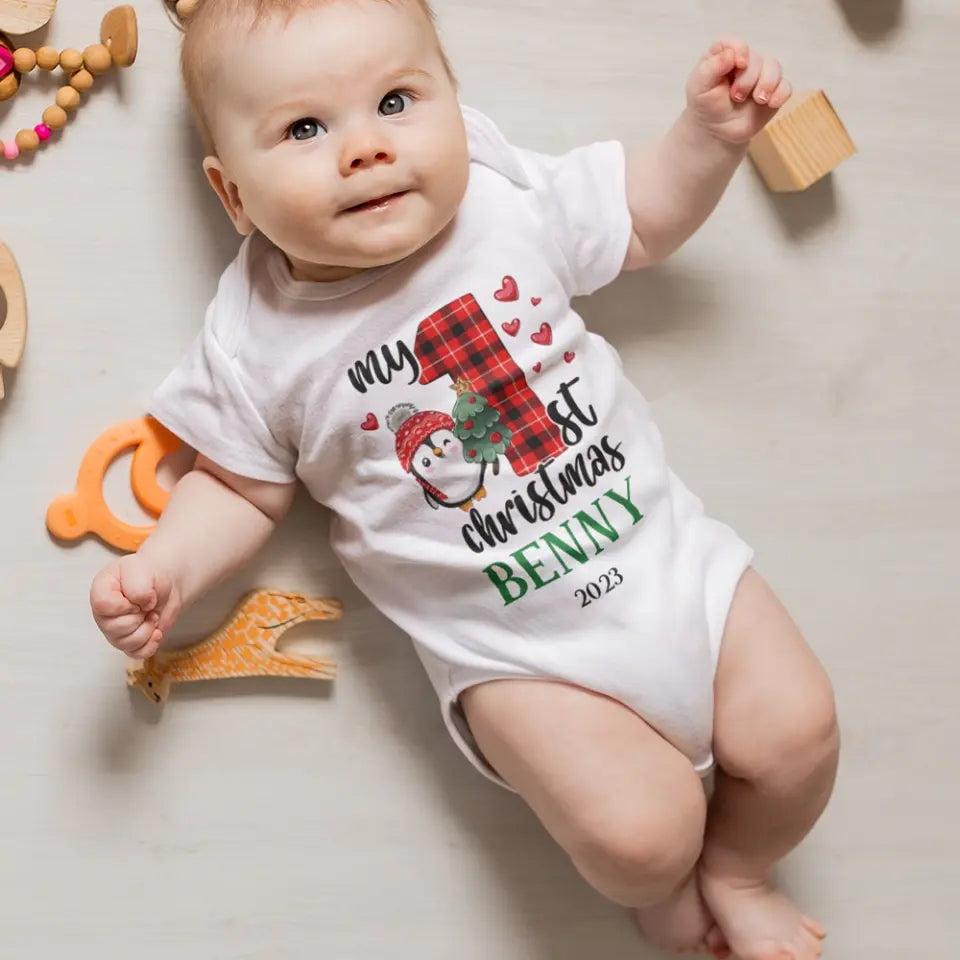 My 1st Christmas 2025 Cute Penguin Custom Babysuit Christmas Gift For Baby