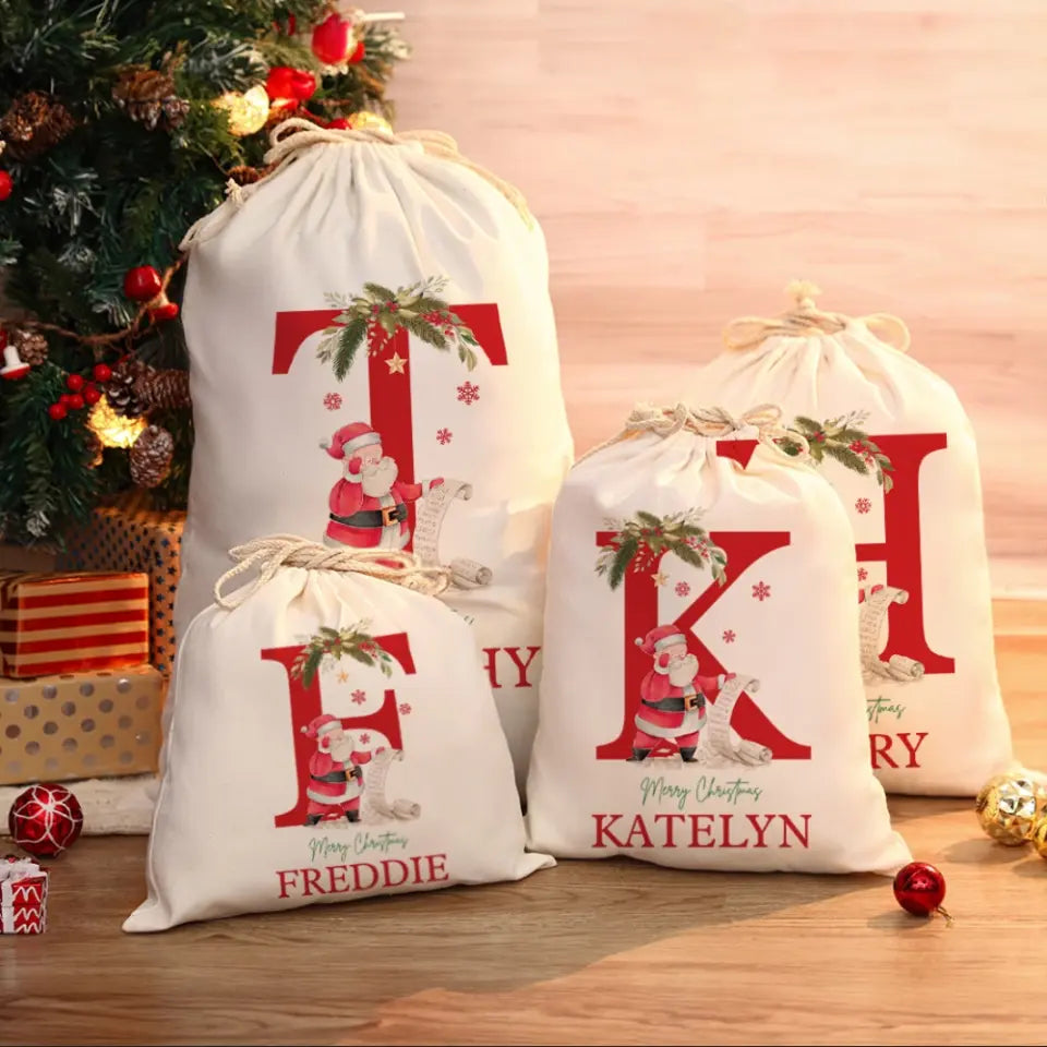 Name & Initial Santa Personalized Christmas Sack