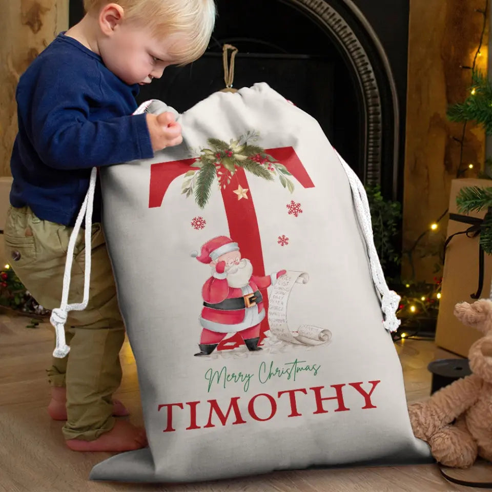 Name & Initial Santa Personalized Christmas Sack