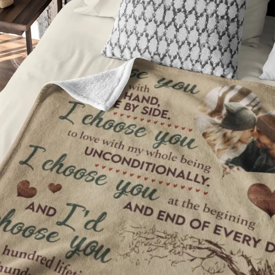 I Choose You To Do Life With Hand In Hand - Personalized Blanket - Best Gifts For Couple Him Her Parents Grandparents on Birthday Wedding Anniversary - 210IHPNPBL357