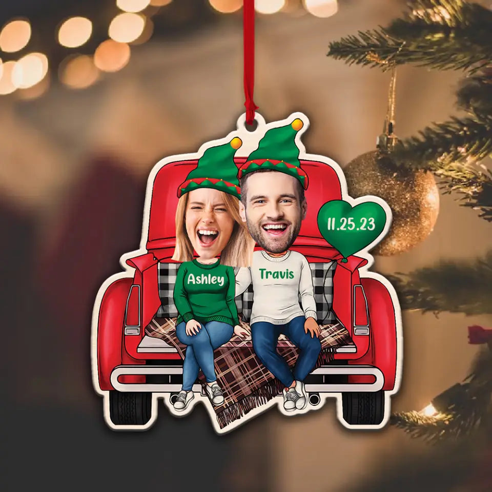 Couple in Christmas Trunk, Personalized Face & Names Ornament, Funny Hanging Decor, Xmas Gift for Couples