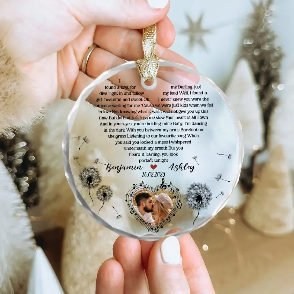 Personalized Acrylic Song Lyrics With Photo, Glass Ornament, Christmas Gifts For Couple| 309IHPBNOR1039