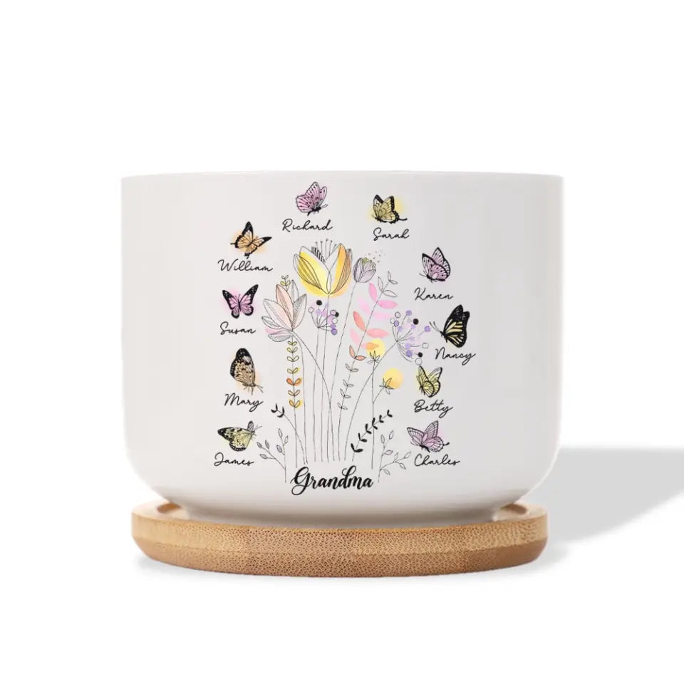 Garden Of FLower With Children's Names - Personalized Ceramic Plant Pot - Gift For Grandma