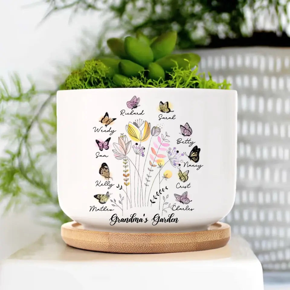 Garden Of FLower With Children's Names - Personalized Ceramic Plant Pot - Gift For Grandma