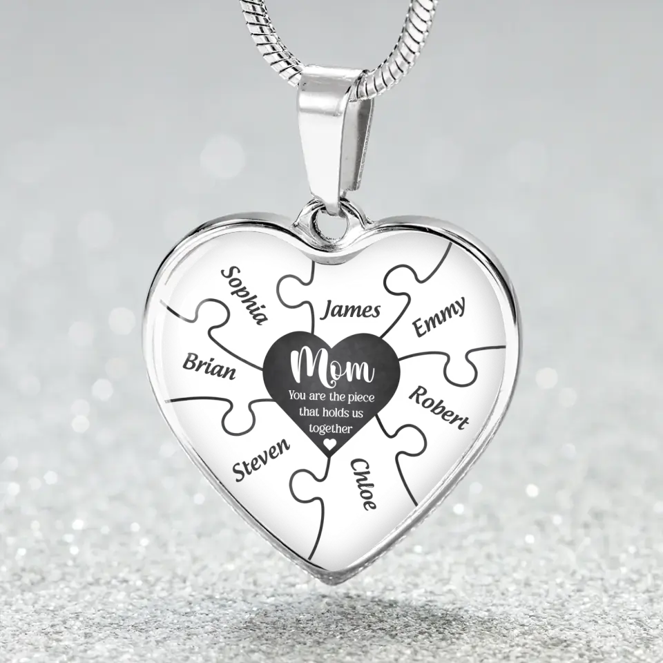Mom You Are The Piece Personalized Heart Necklace