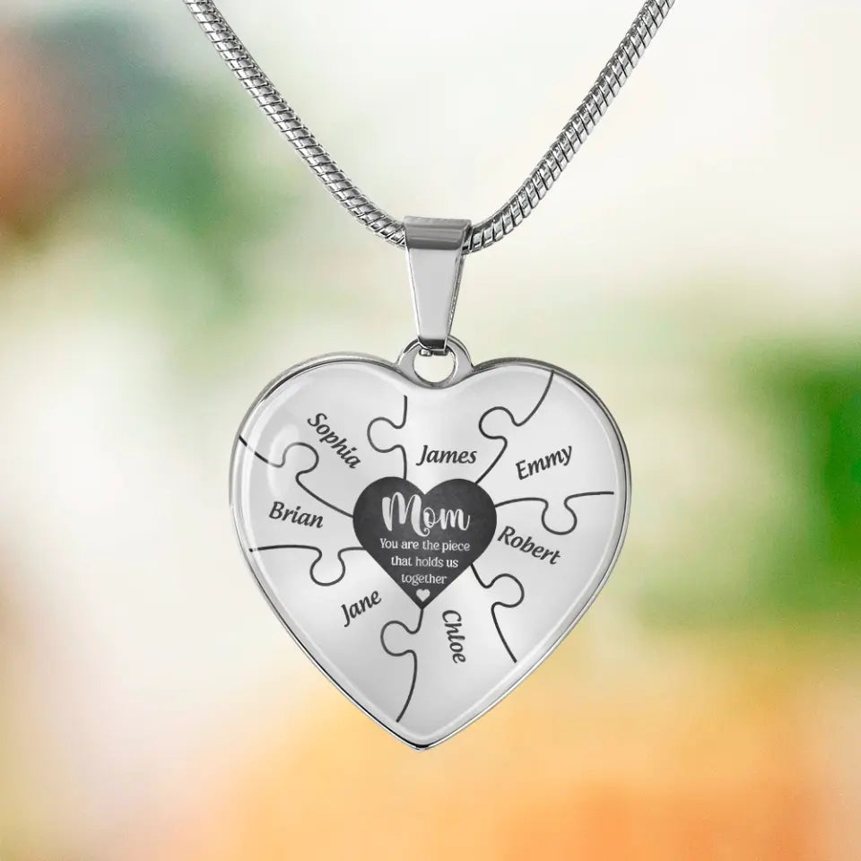 Mom You Are The Piece Personalized Heart Necklace