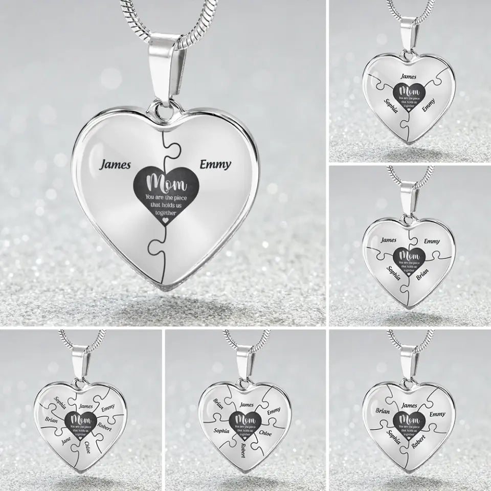 Mom You Are The Piece Personalized Heart Necklace