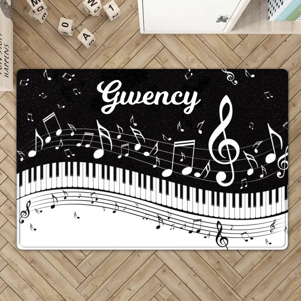 Abstract Piano Music Note Black White - Personalized Doormat - Gift For Music or Piano Lovers