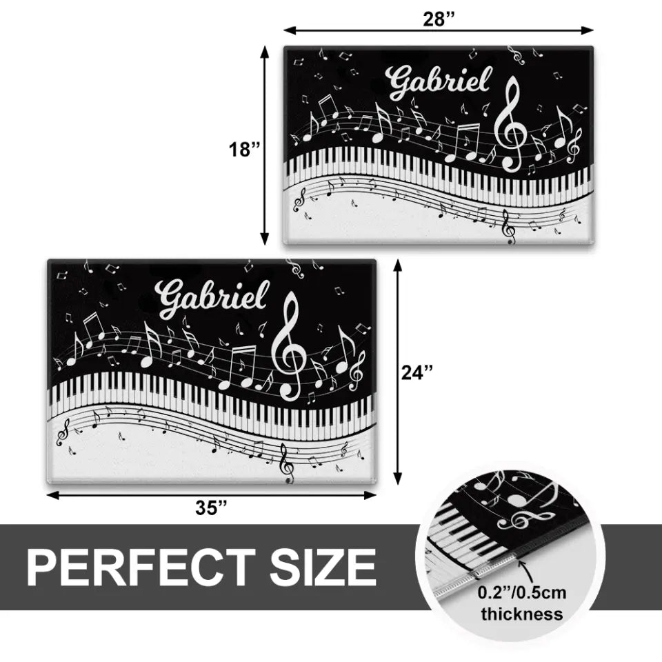 Abstract Piano Music Note Black White - Personalized Doormat - Gift For Music or Piano Lovers