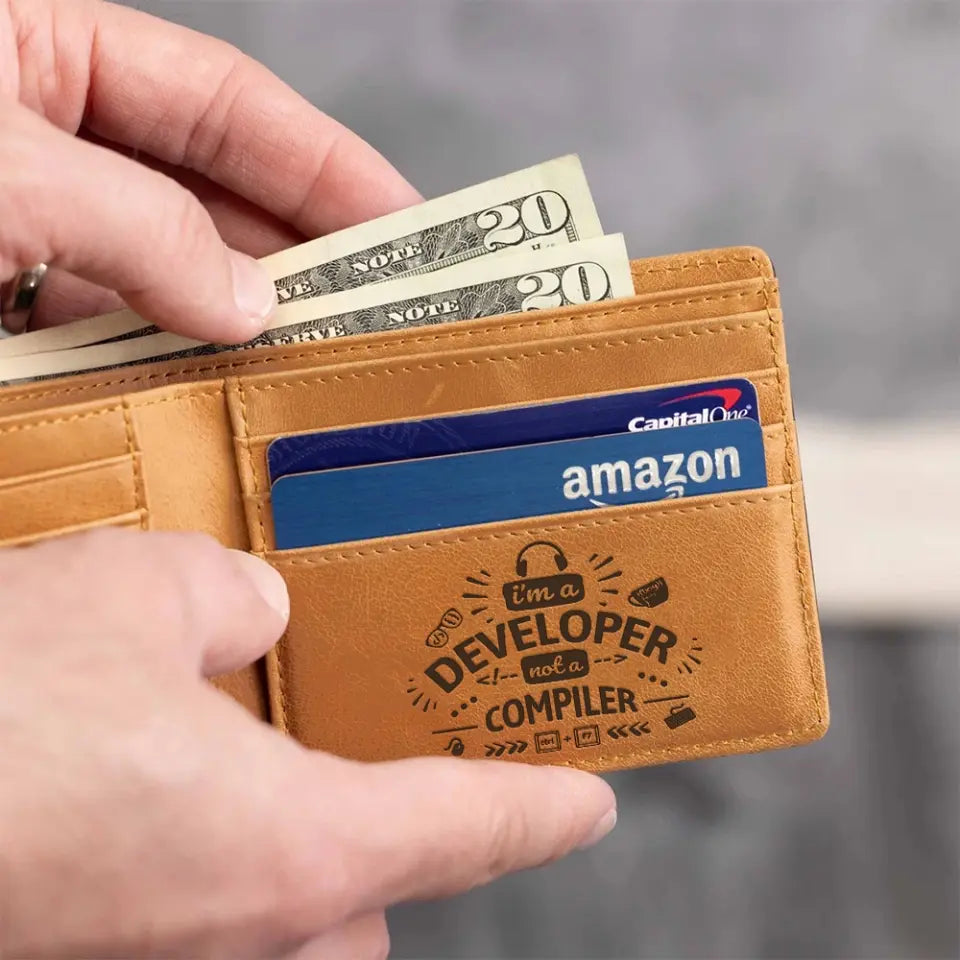 I'm A Developer Not A Compiler - Personalized Engraved Leather Wallet - Gift For Coder, Engineer, Developer