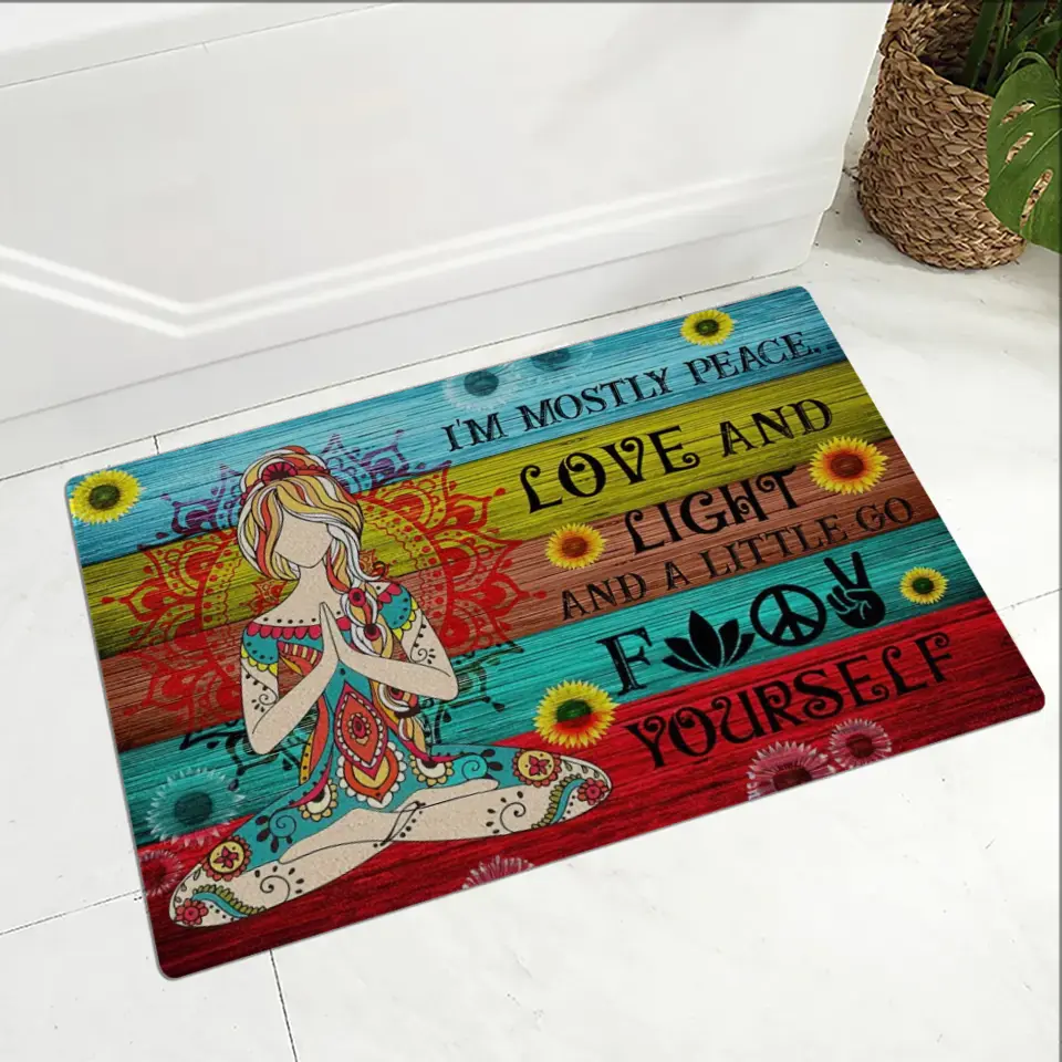 I'm Mostly Peace Love And Light Doormat Housewarming Gift For Spiritual People
