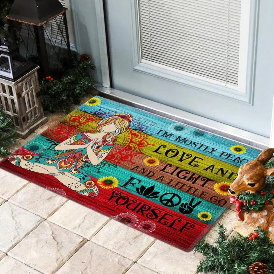 I'm Mostly Peace Love And Light Doormat Housewarming Gift For Spiritual People