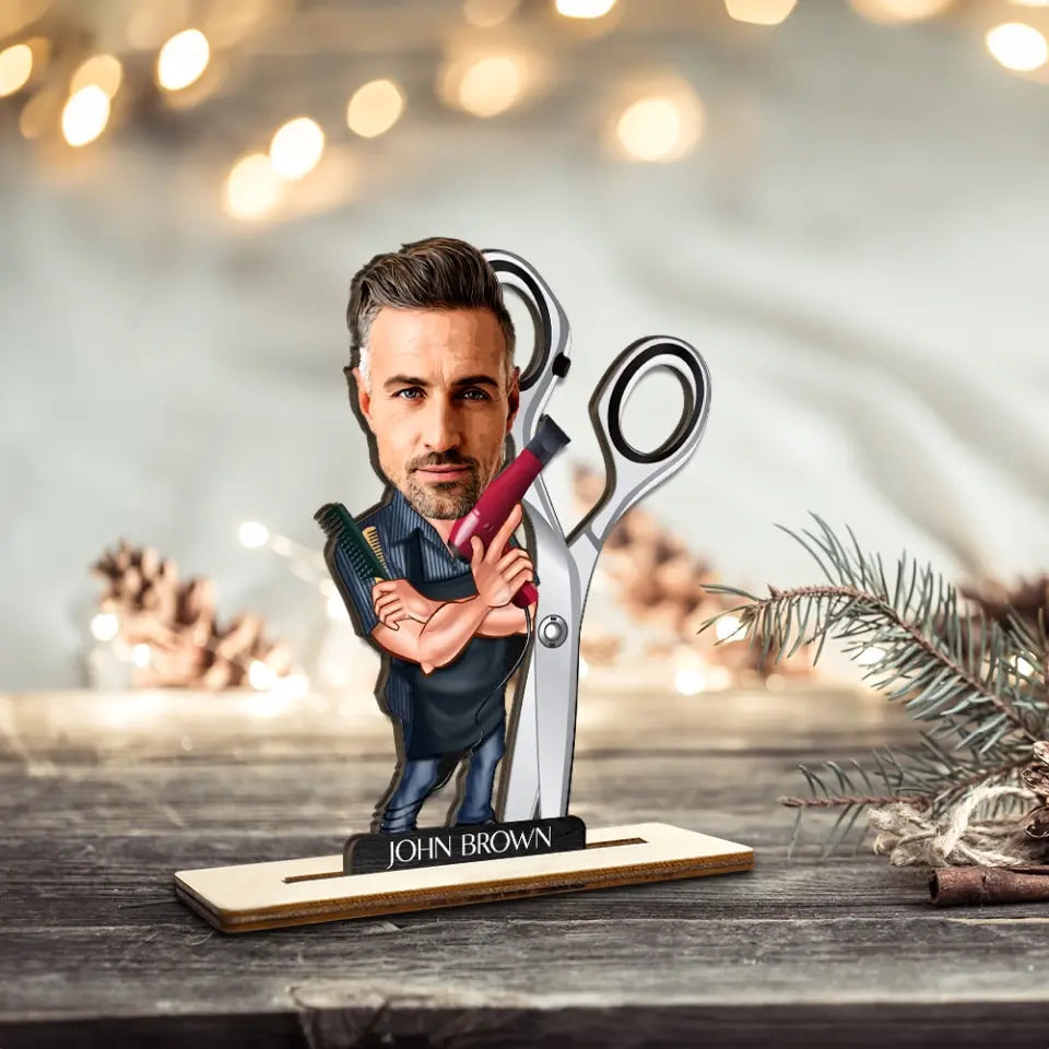 Personalized 3D Wooden Cartooned Hairdresser, Custom Wooden Plaque, Gift For Barber, Hair Stylist | 312IHPLNWP13458