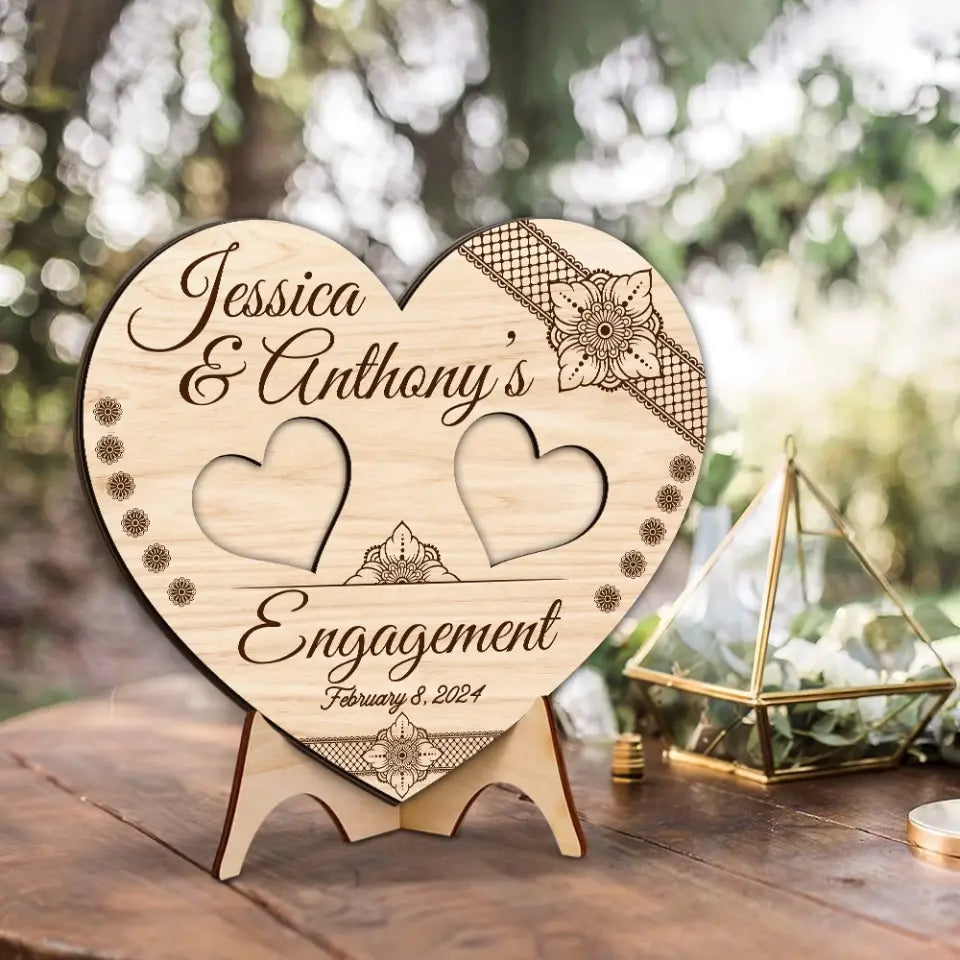 Couple Wooden Sign Engagement Heart Shaped Sign Custom Wooden Art Wedding Gift For Couples