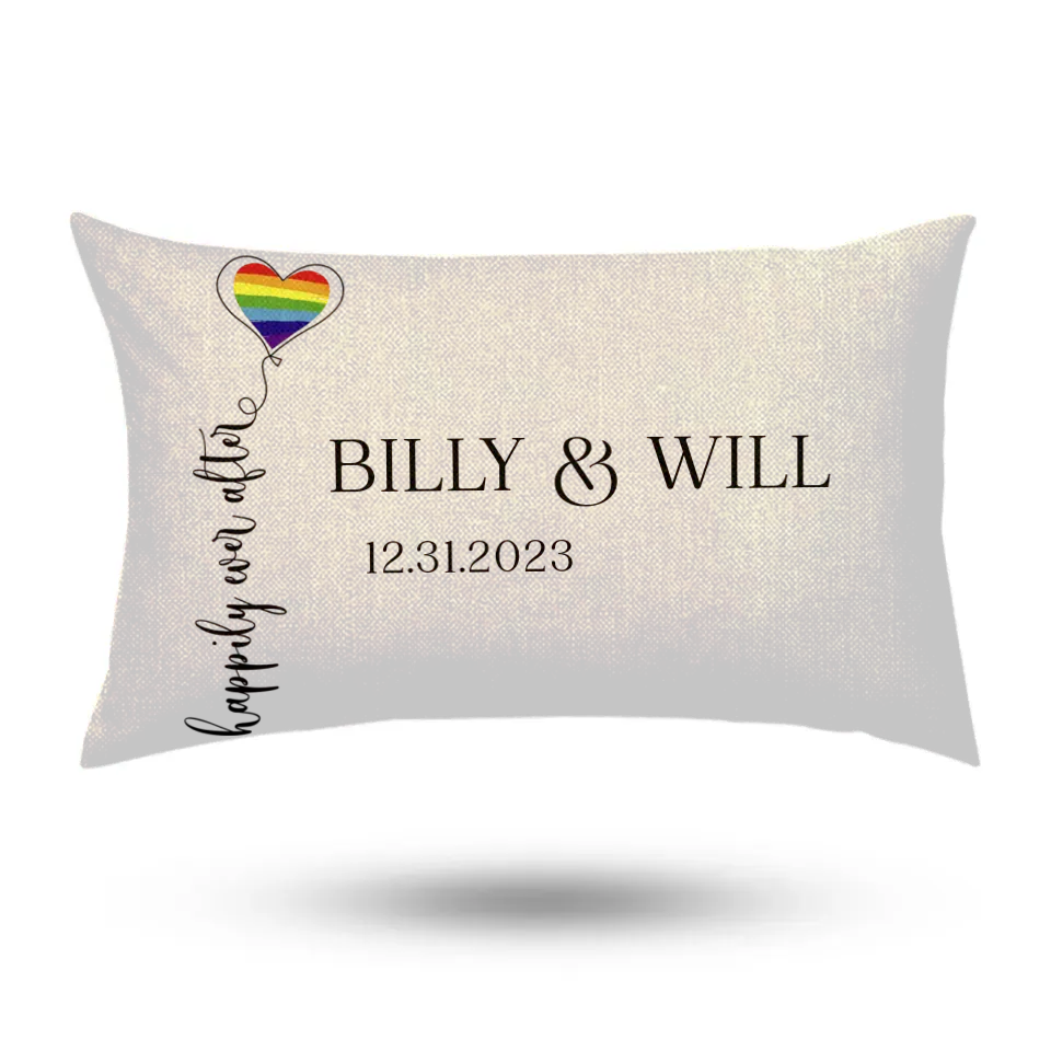 Happily Ever After - Personalized Linen Pilow - LGBT Theme - Sweet Gift For Gay, Lesbian Couples