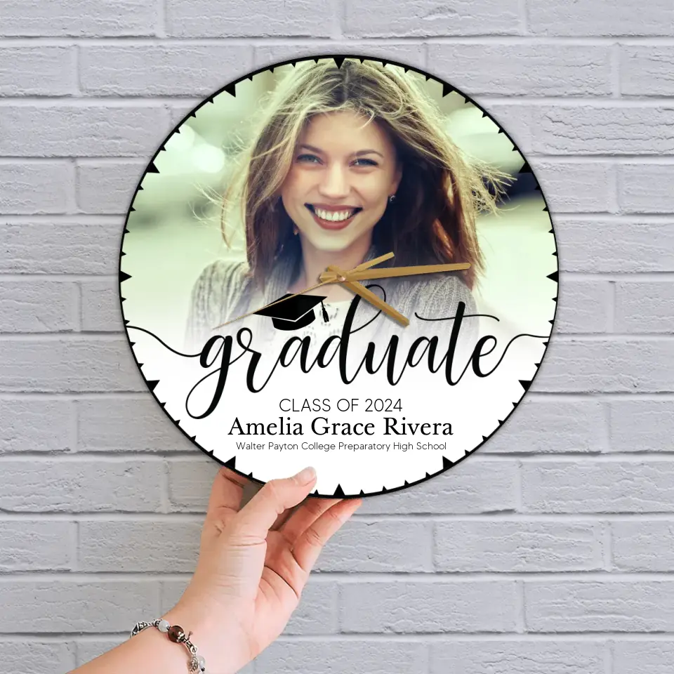 Graduate Class of 2025 - Upload Image Wooden Acrylic Wall Clock - Best Graduation Gift For Children Son Daughter | 305IHPBNWC581