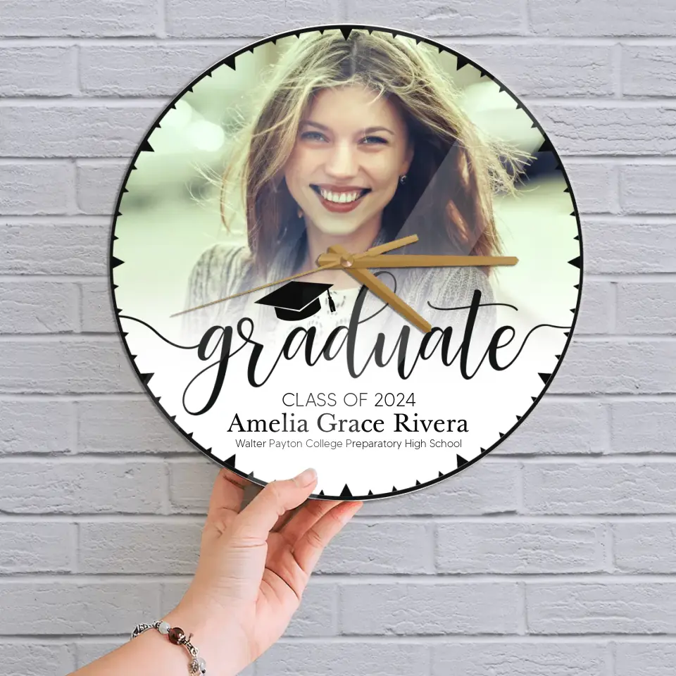 Graduate Class of 2025 - Upload Image Wooden Acrylic Wall Clock - Best Graduation Gift For Children Son Daughter | 305IHPBNWC581