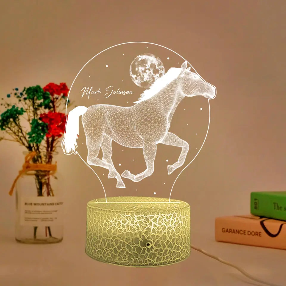 Horses Art Decor - Personalized 3D Led Light with Name - Gift For Horse Lovers, Esquetrian