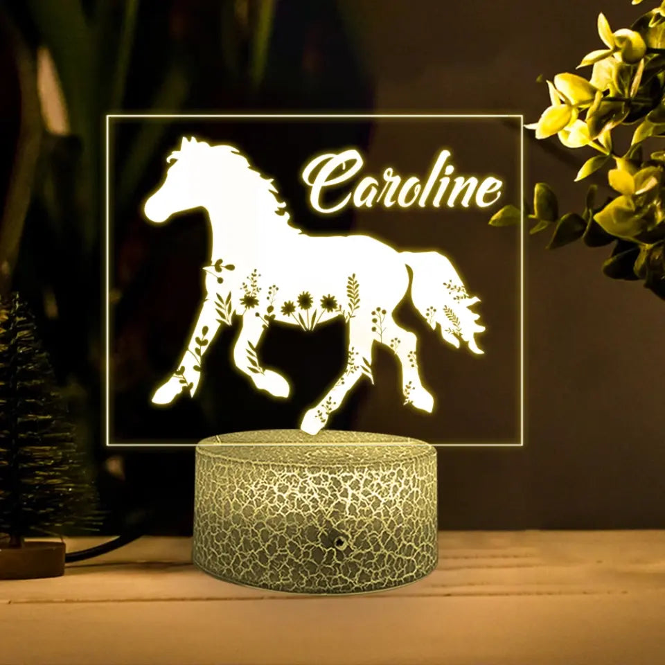 Horses Art Decor - Personalized 3D Led Light with Name - Gift For Horse Lovers, Esquetrian