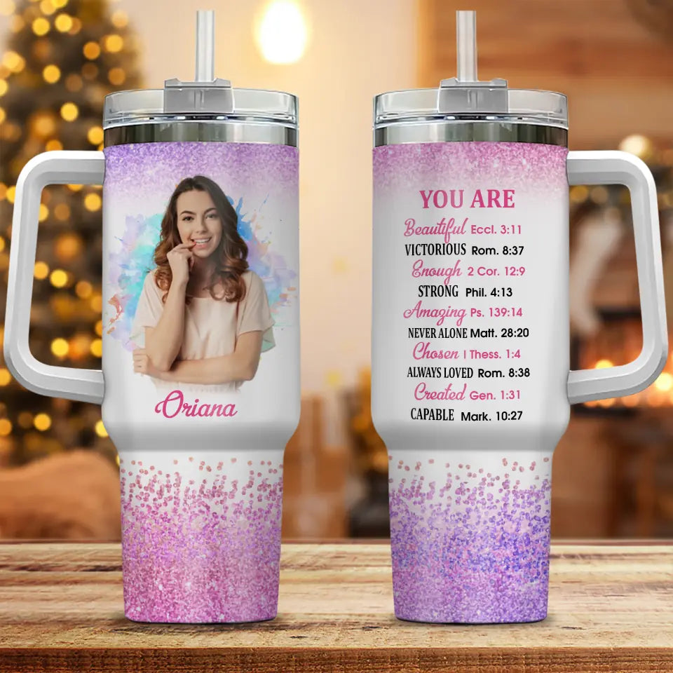 Christian Gift for Women Bible Verse Personalized Photo & Name 40oz Tumbler