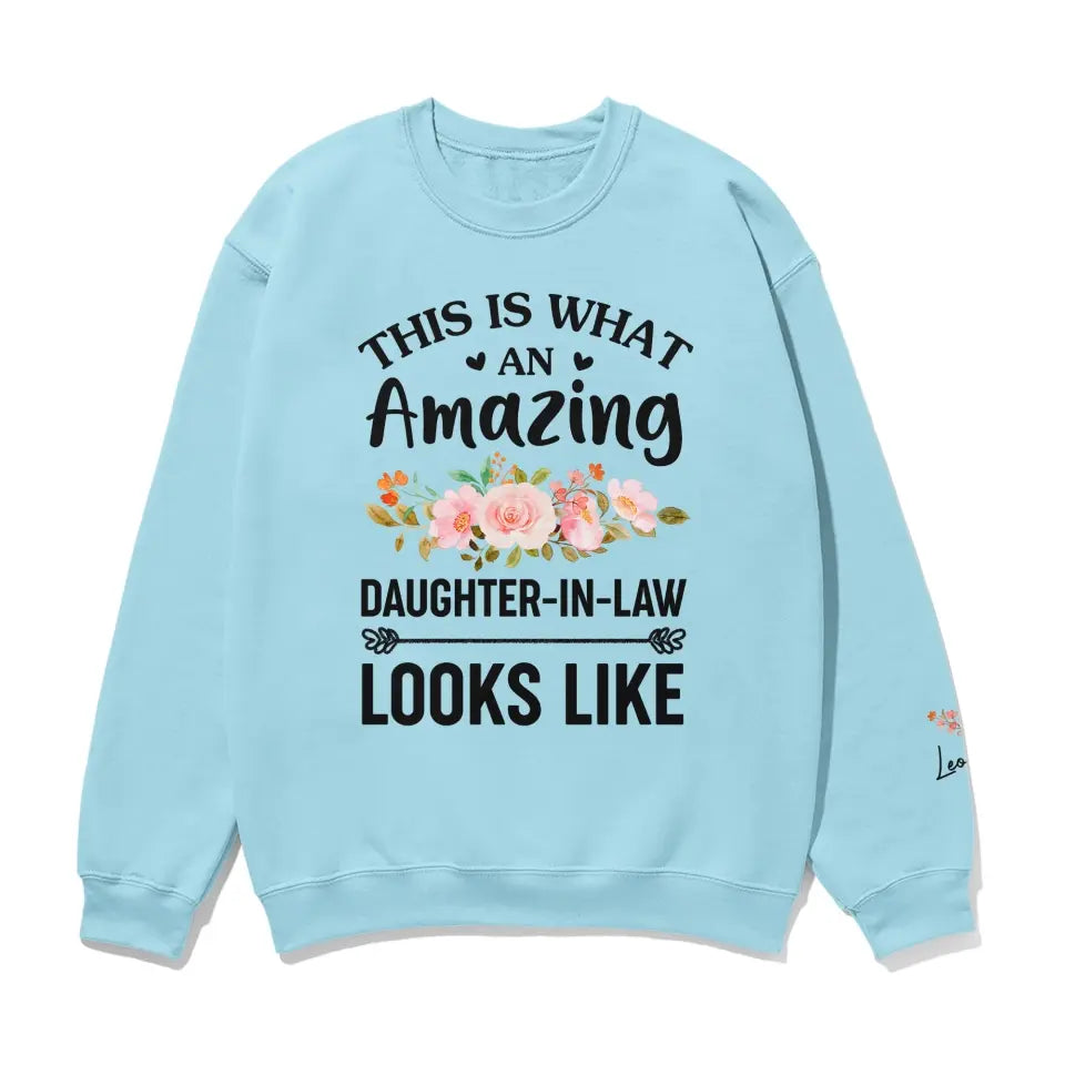 Personalized Sleeve Print Sweatshirt Gift for Daughter-in-Law Floral Style
