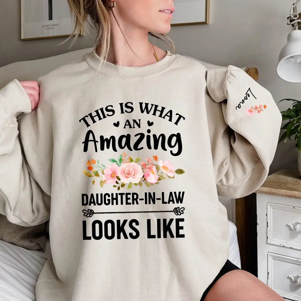 Personalized Sleeve Print Sweatshirt Gift for Daughter-in-Law Floral Style