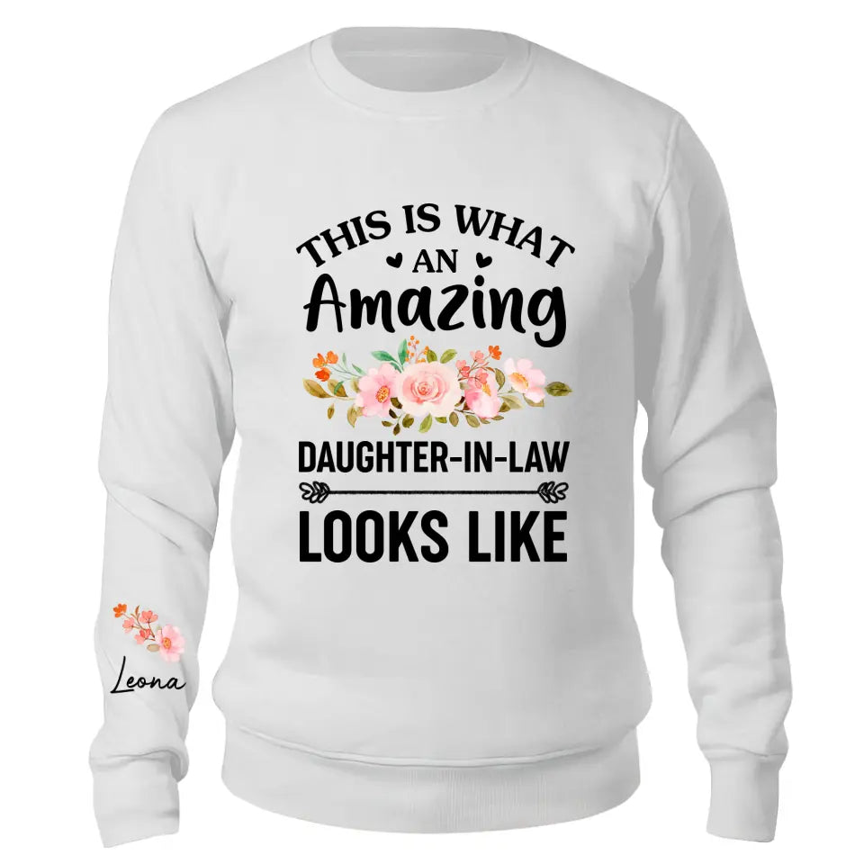 Personalized Sleeve Print Sweatshirt Gift for Daughter-in-Law Floral Style