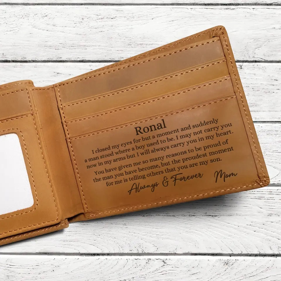 Always And Forever By Mom To Son Engraved Leather Wallet