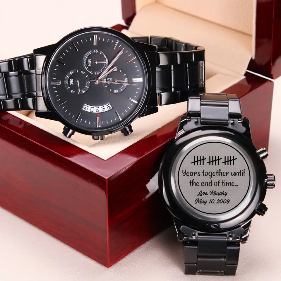 15th Anniversary Gift for Him Husband Engraved Stainless Steel Watch