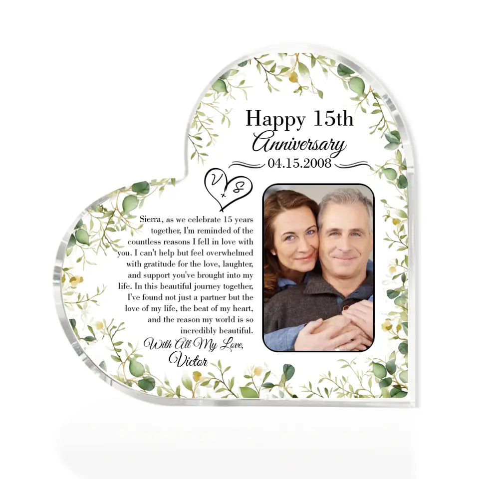 15th Anniversary Gift for Husband Wife Personalized Heart Acrylic Plaque