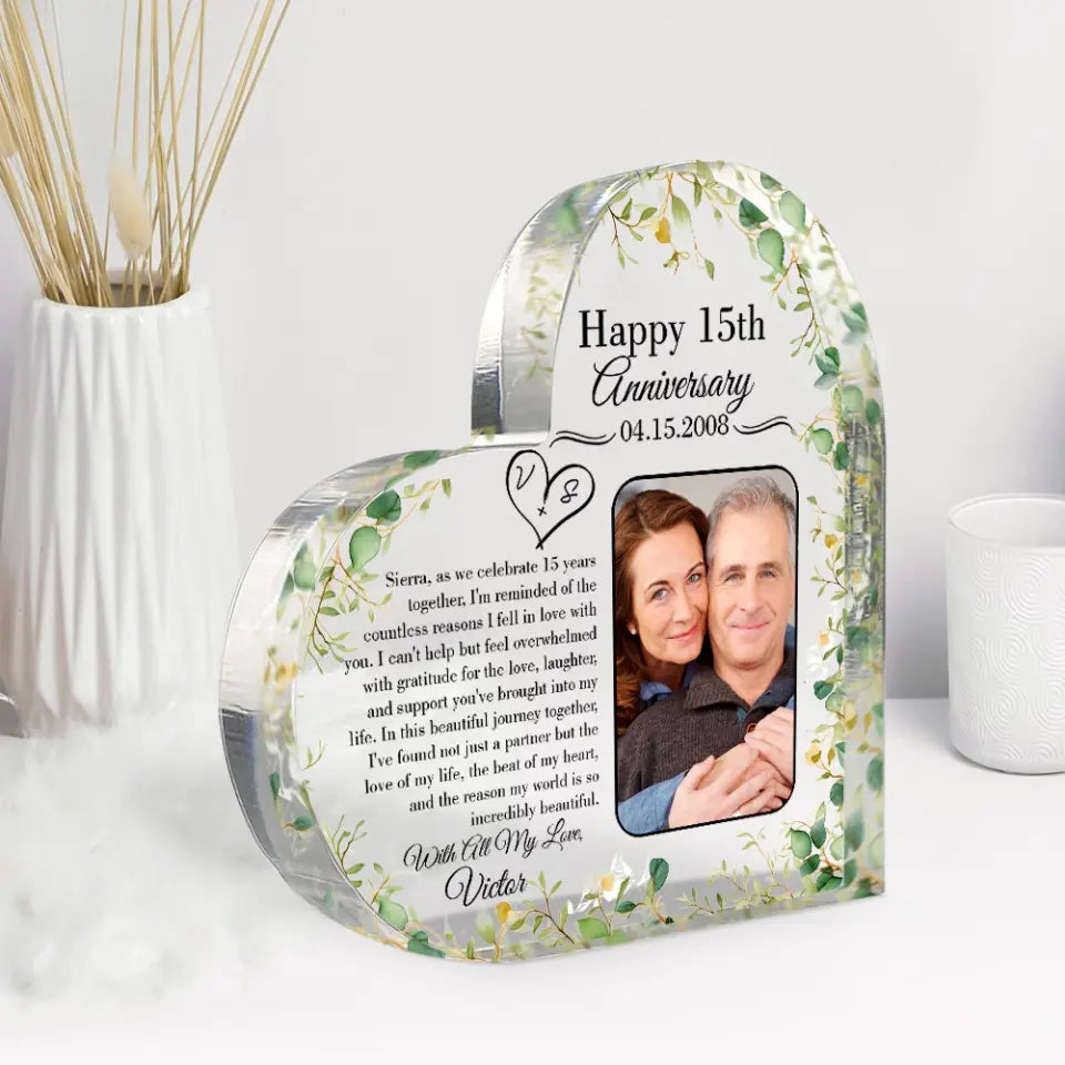 15th Anniversary Gift for Husband Wife Personalized Heart Acrylic Plaque