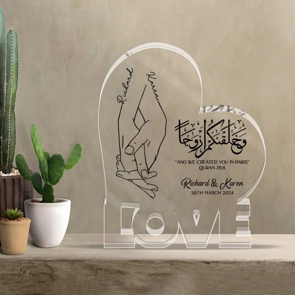 Personalized Valentine Gifts - Eid Gift for Wife Husband Islamic Wedding Anniversary Gift for Couple Shape Acrylic Plaque