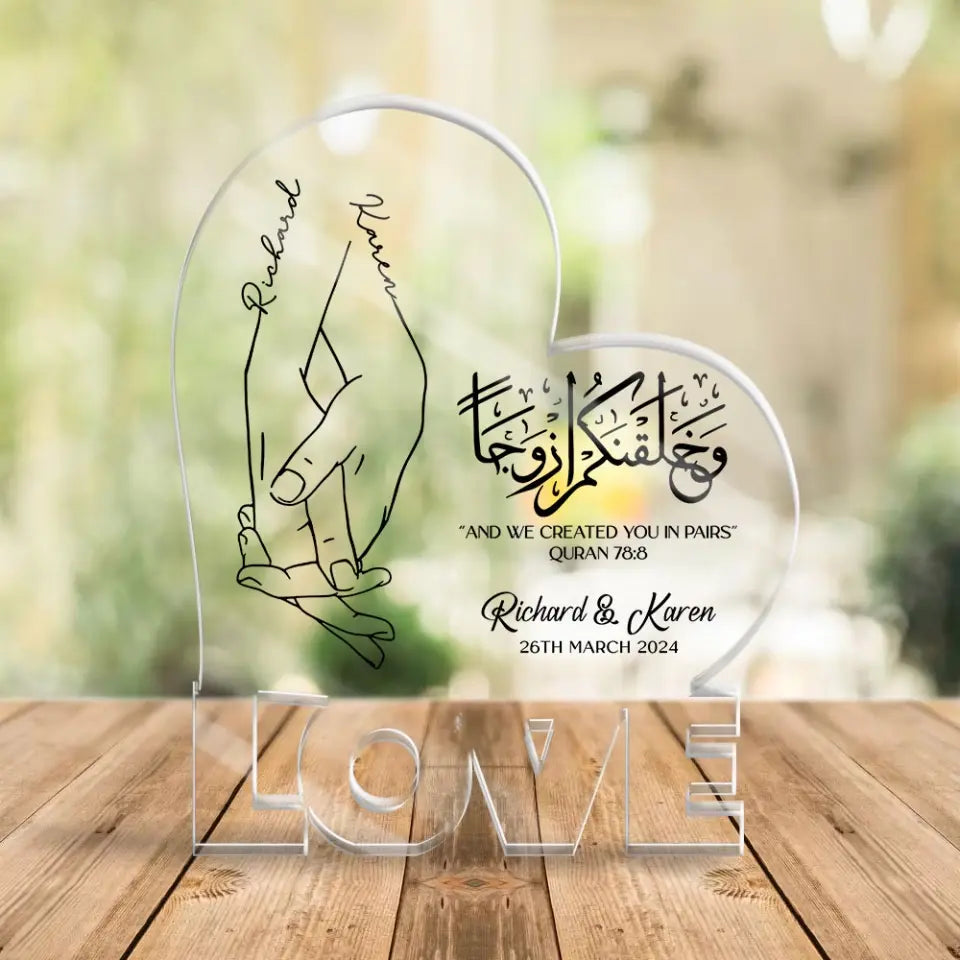 Personalized Valentine Gifts - Eid Gift for Wife Husband Islamic Wedding Anniversary Gift for Couple Shape Acrylic Plaque