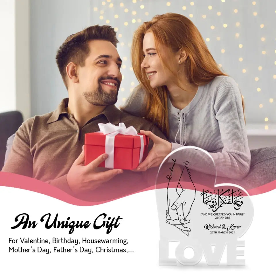 Personalized Valentine Gifts - Eid Gift for Wife Husband Islamic Wedding Anniversary Gift for Couple Shape Acrylic Plaque