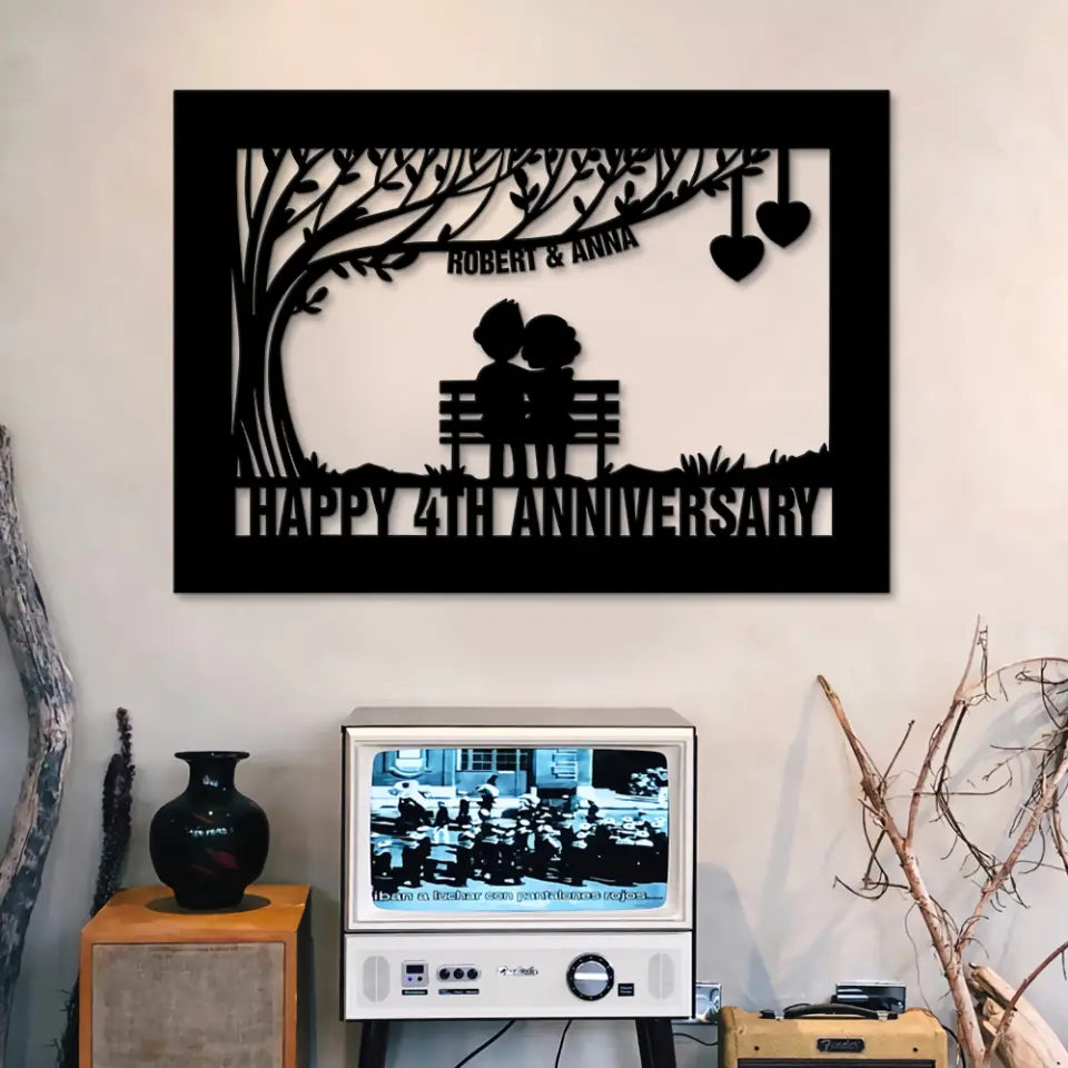 Personalized Valentine Gifts - 4th Anniversary Gift for Her Him Cut Metal Sign Best Couple Gifts