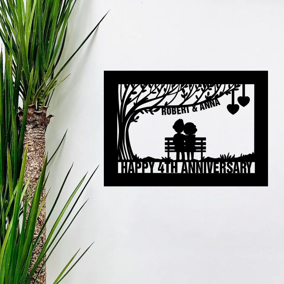 Personalized Valentine Gifts - 4th Anniversary Gift for Her Him Cut Metal Sign Best Couple Gifts