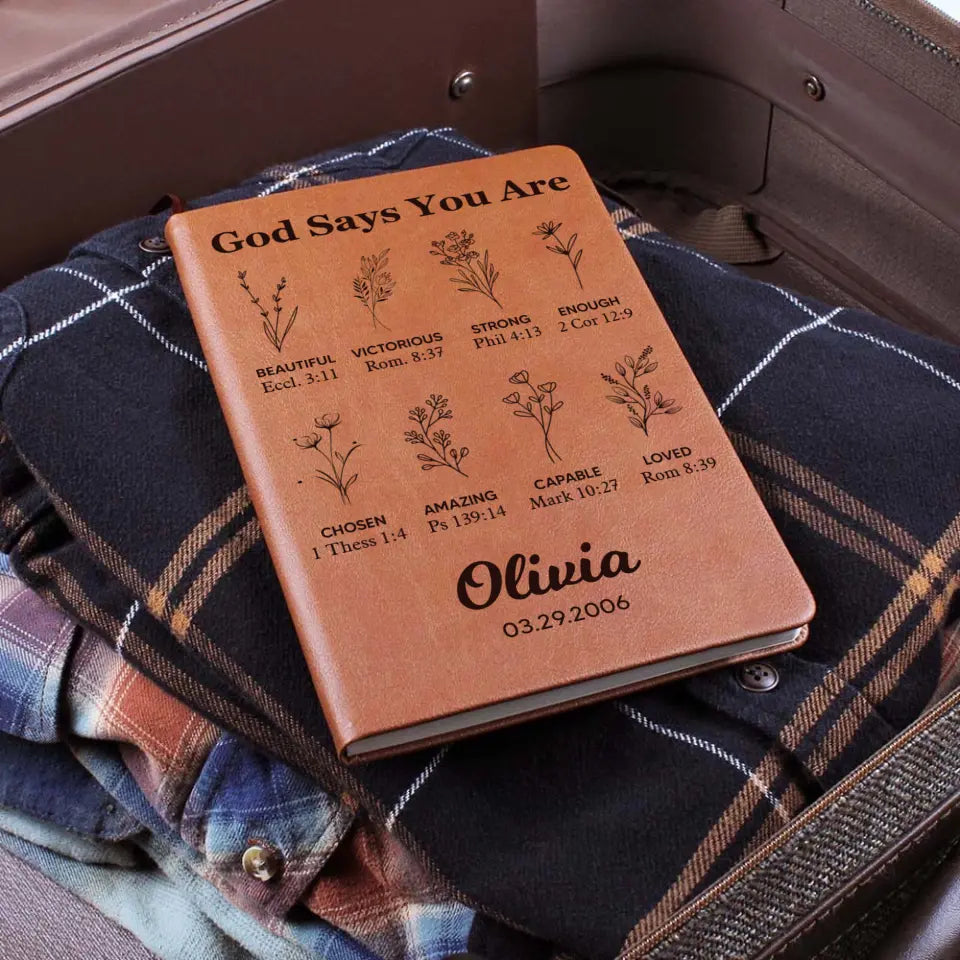 Personalized Christian Birthday Gift for Girls Women God Says You Are Leather Journal