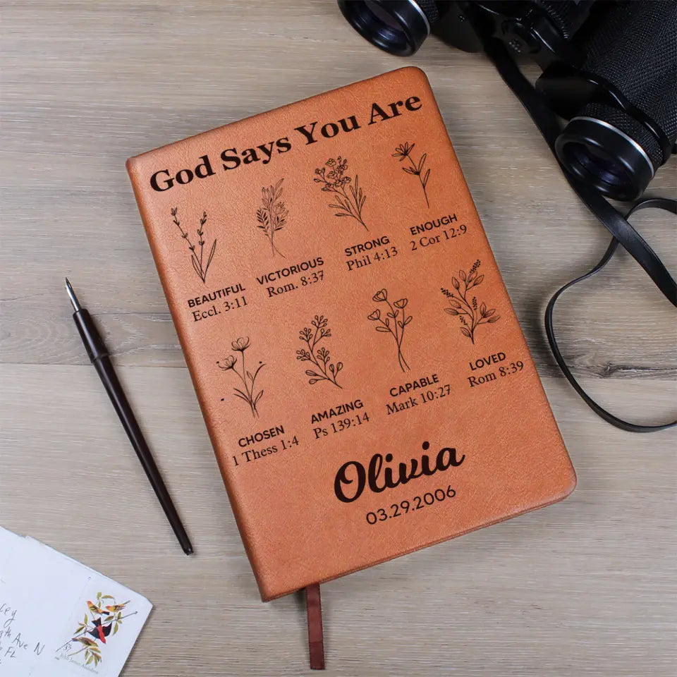 Personalized Christian Birthday Gift for Girls Women God Says You Are Leather Journal
