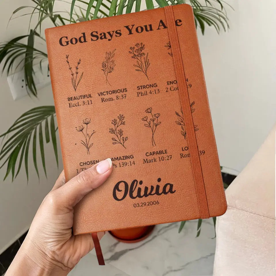 Personalized Christian Birthday Gift for Girls Women God Says You Are Leather Journal