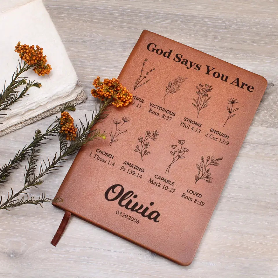 Personalized Christian Birthday Gift for Girls Women God Says You Are Leather Journal