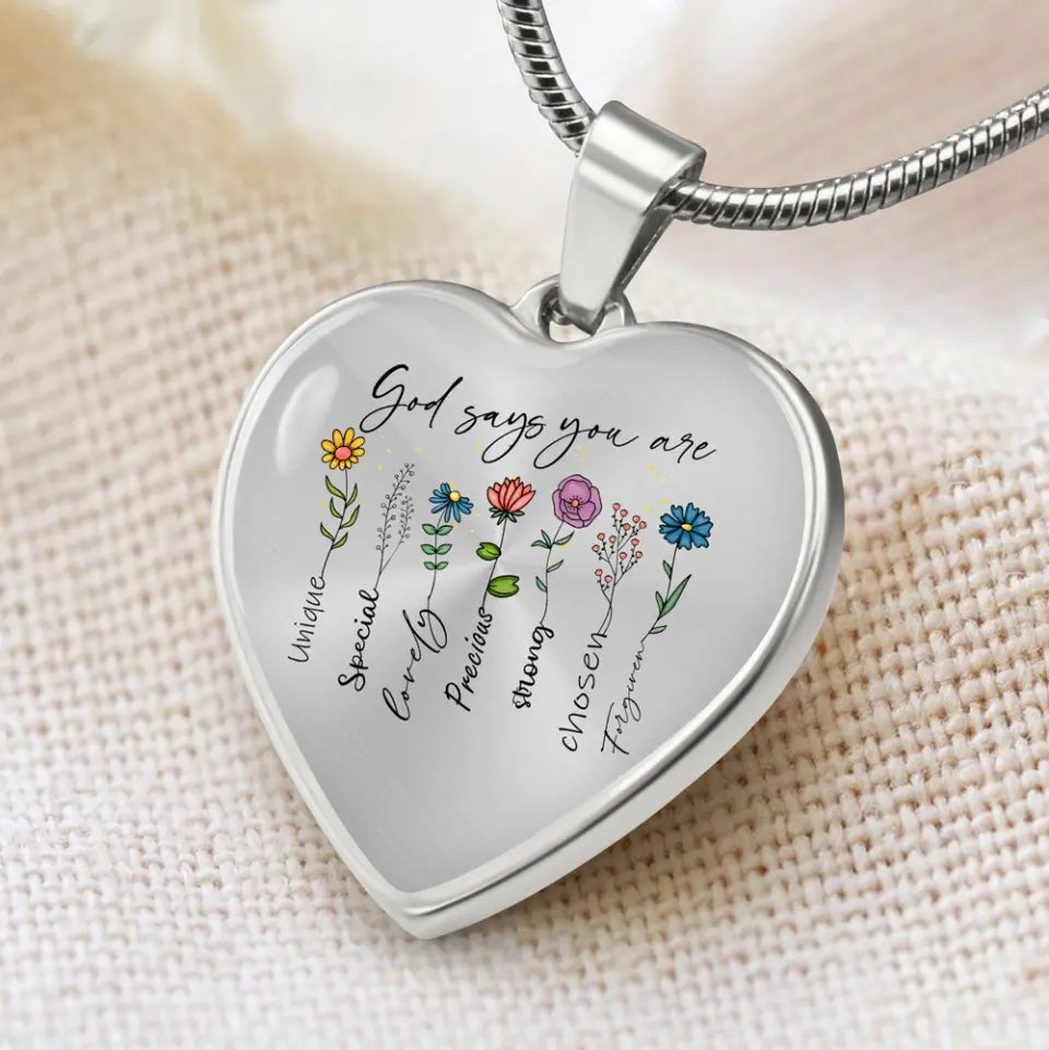 Christian Birthday Gift for Girls Women God Says You Are Flowers Heart Luxury Necklace Engraved Name