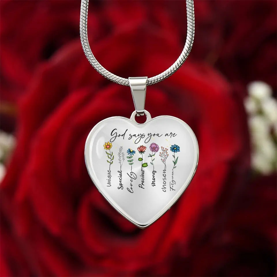 Christian Birthday Gift for Girls Women God Says You Are Flowers Heart Luxury Necklace Engraved Name
