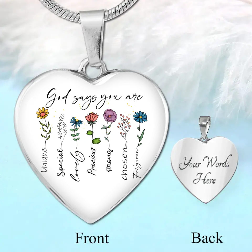 Christian Birthday Gift for Girls Women God Says You Are Flowers Heart Luxury Necklace Engraved Name