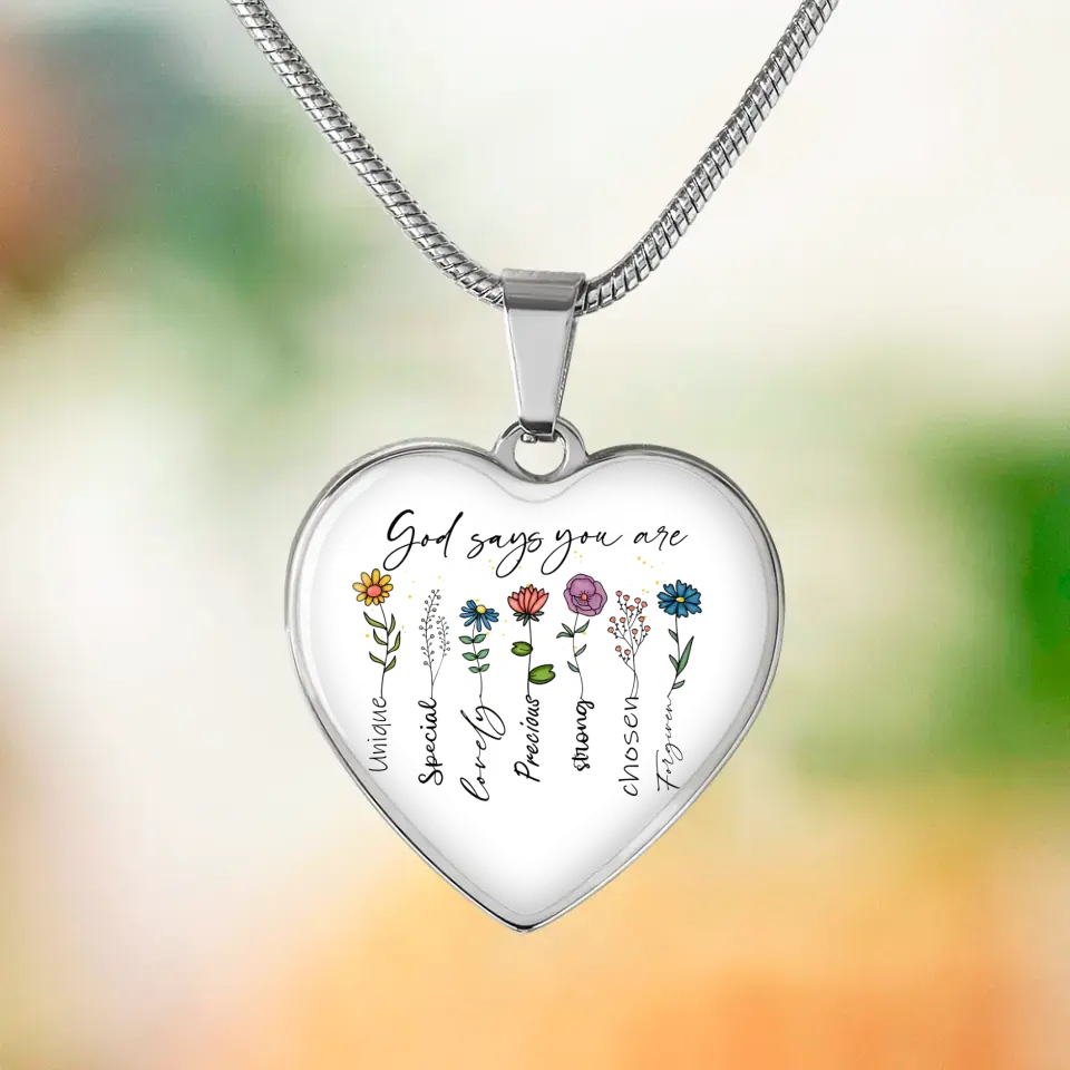Christian Birthday Gift for Girls Women God Says You Are Flowers Heart Luxury Necklace Engraved Name