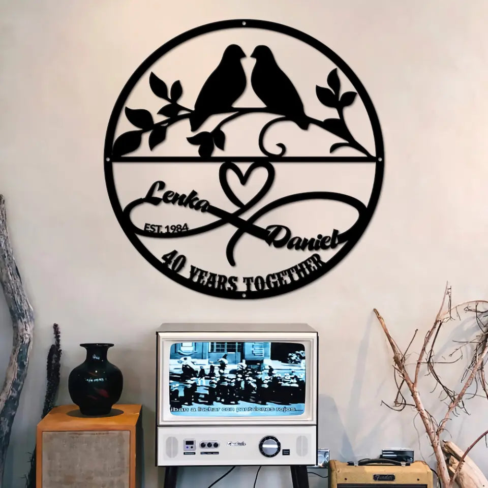 Bird Couple 40th Anniversary Metal Sign Gift for Husband Wife