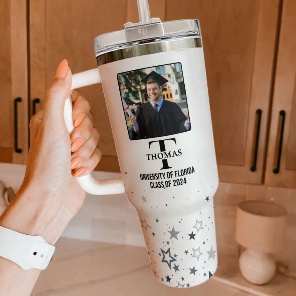 Graduation Gift for Boyfriend 40oz Tumbler Personalized Letter Name & Photo